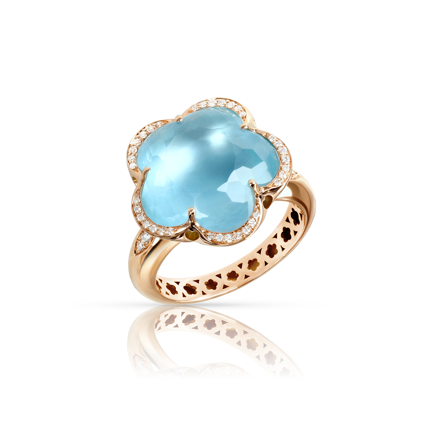 Ring in 18k Rose Gold with Blue Topaz and diamond.