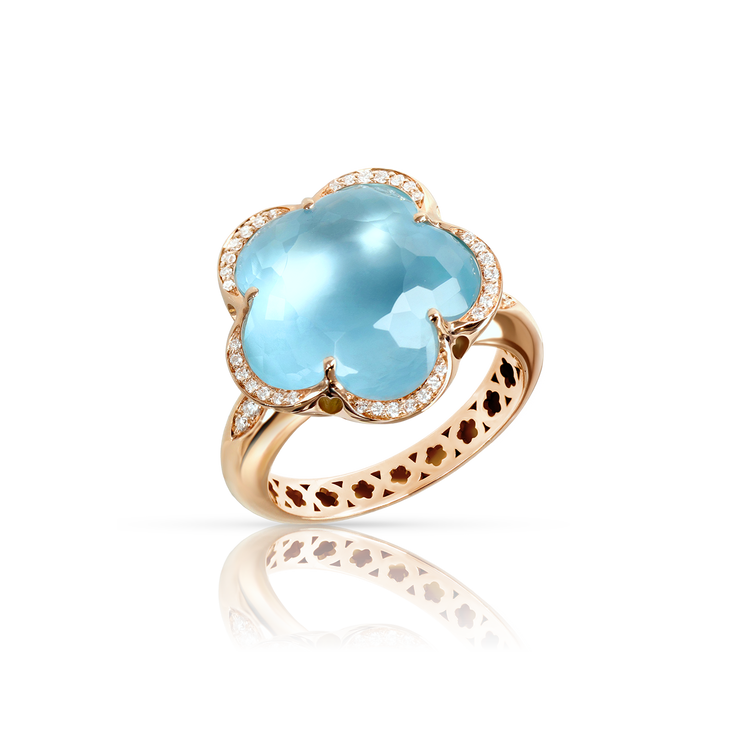 Ring in 18k Rose Gold with Blue Topaz and diamond.