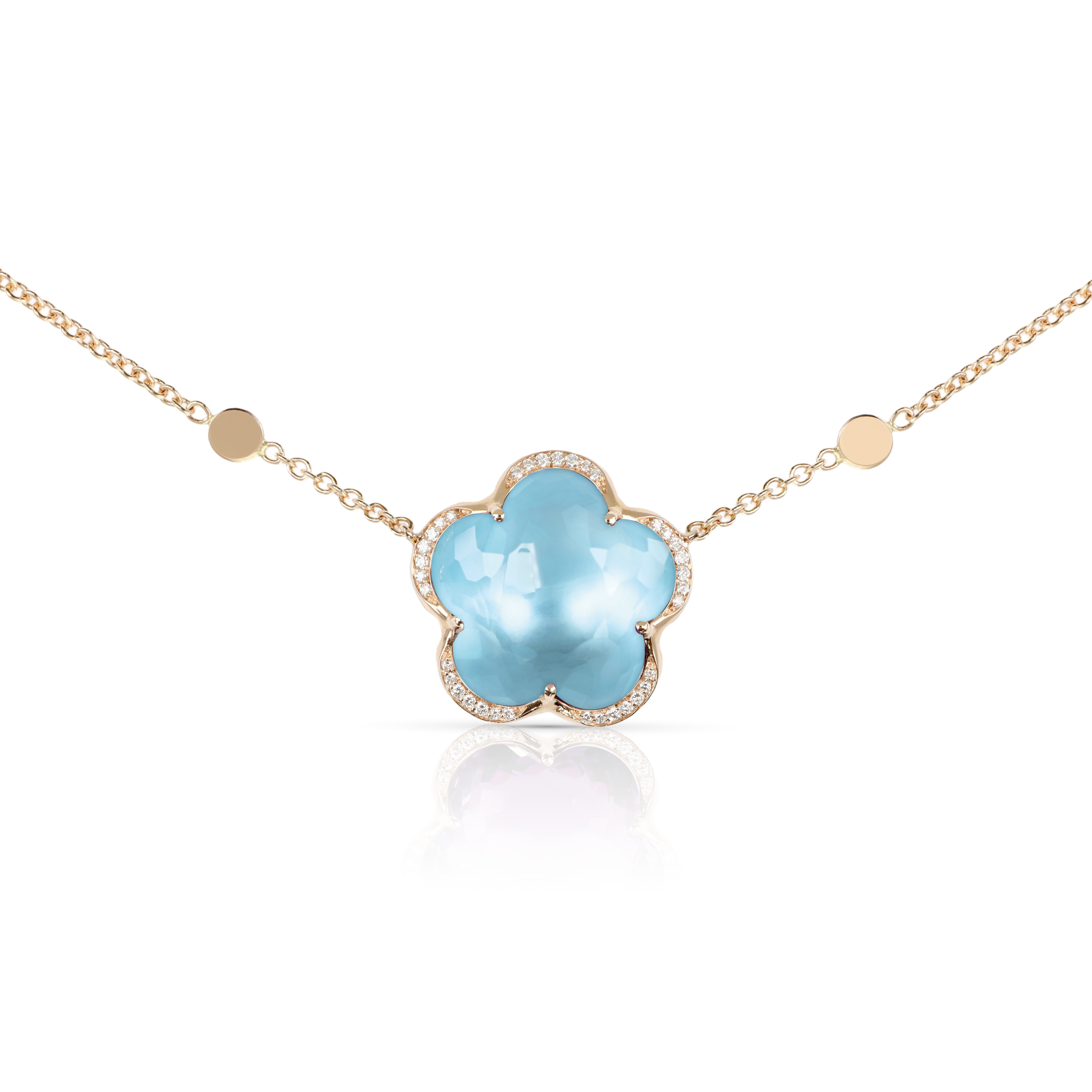 Necklace in 18k Rose Gold with Blue Topaz and diamond.