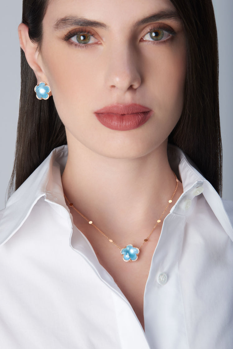 Bon Ton Earrings: 18k Rose Gold, Blue Topaz & Diamonds | Pasquale