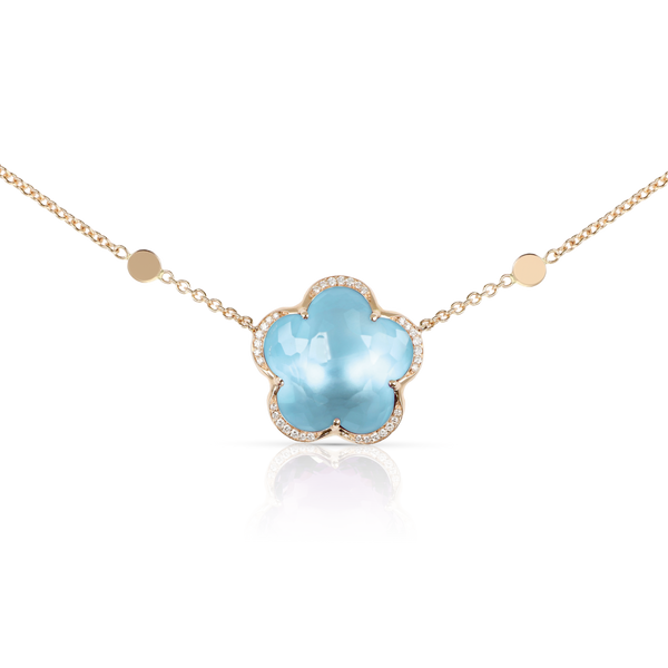 Necklace in 18k Rose Gold with Blue Topaz and diamond.