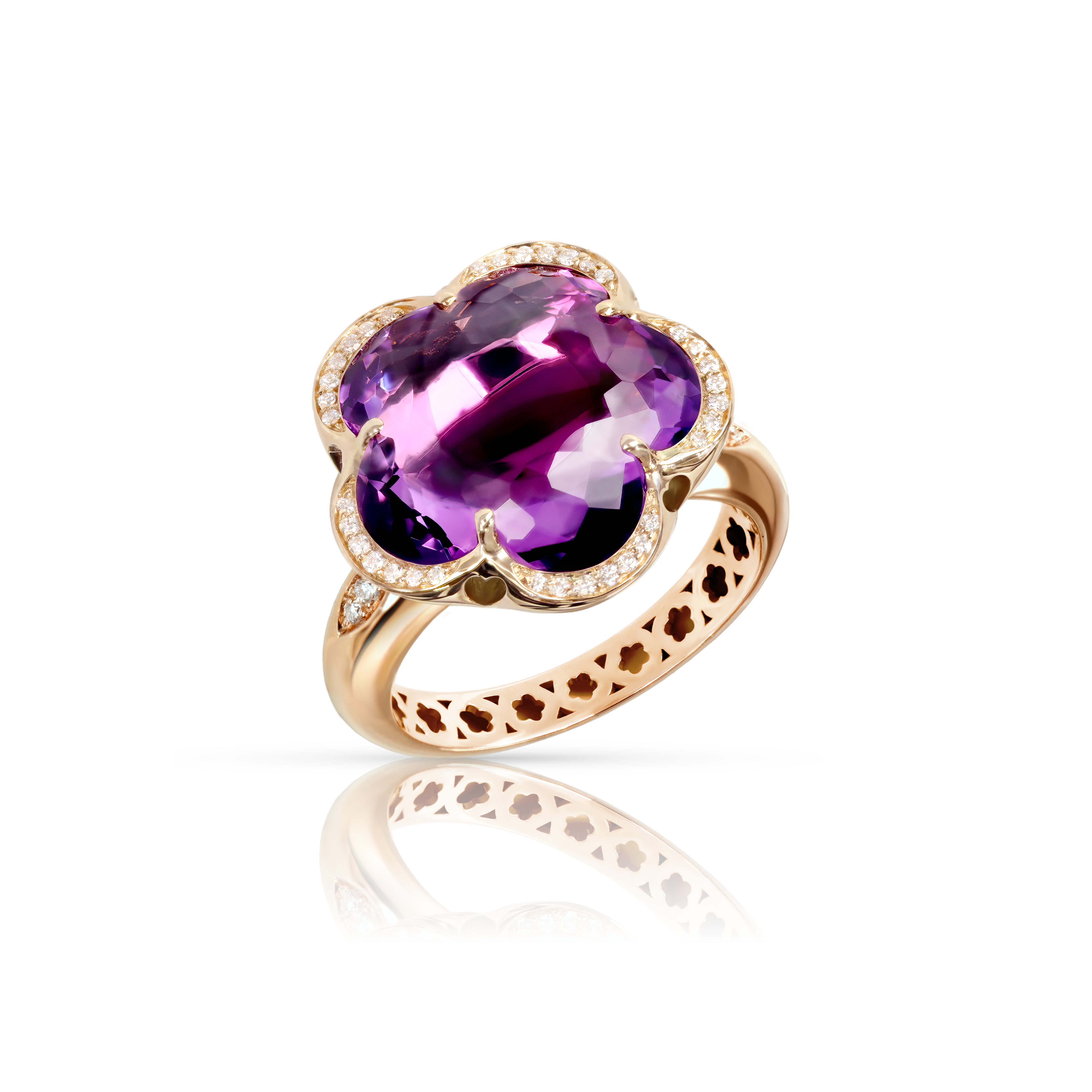 Ring in 18k Rose Gold with Amethyst and diamonds