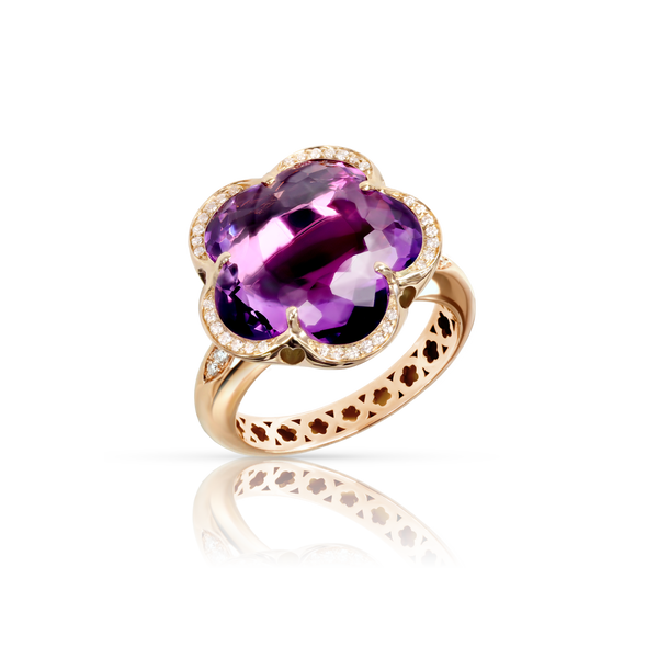 Ring in 18k Rose Gold with Amethyst and diamonds
