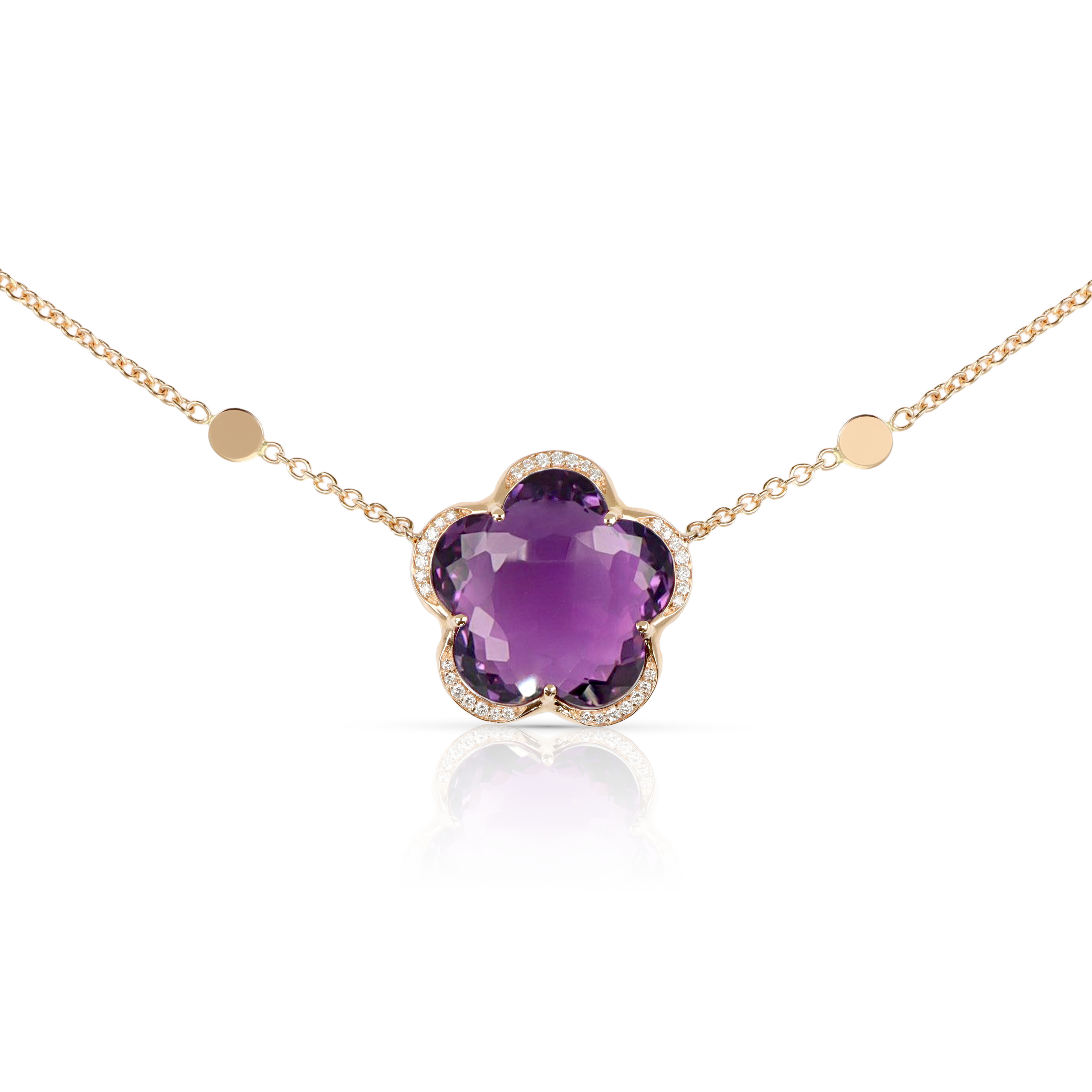 Necklace in 18k Rose Gold with Amethyst and diamonds