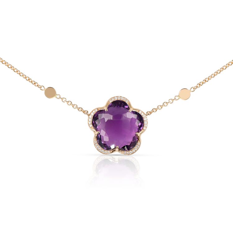 Necklace in 18k Rose Gold with Amethyst and diamonds