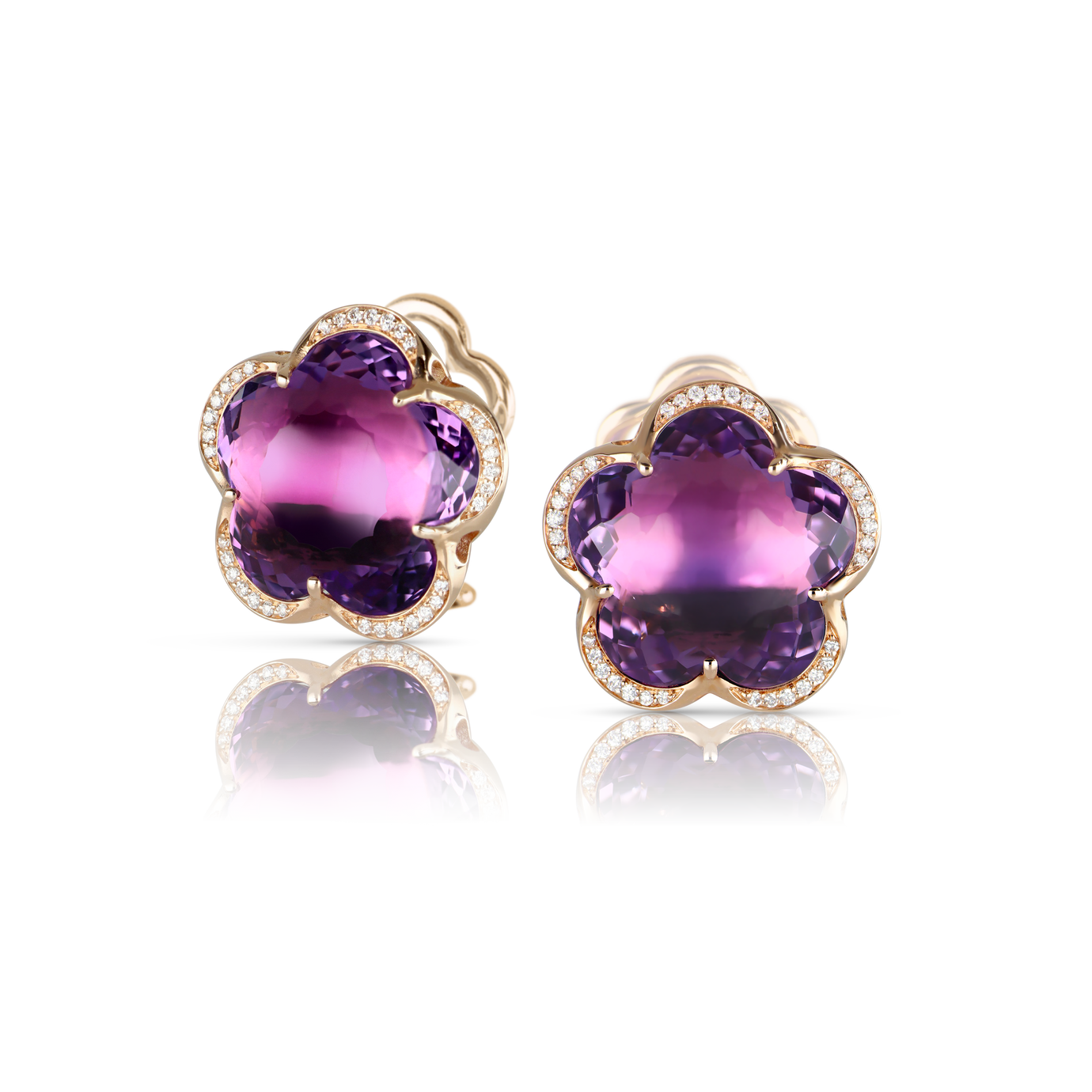 Stud earrings in 18k Rose Gold with Amethyst and diamonds