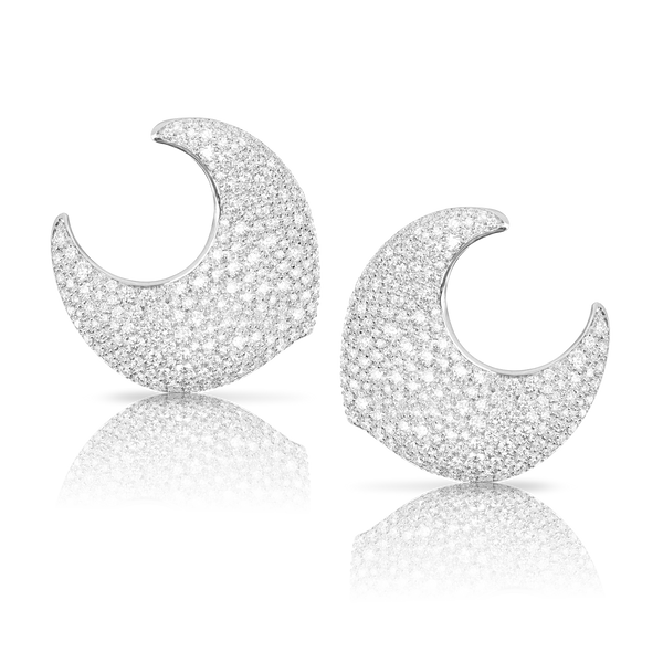 Earrings in 18k White Gold with White Diamonds, Medium Size.