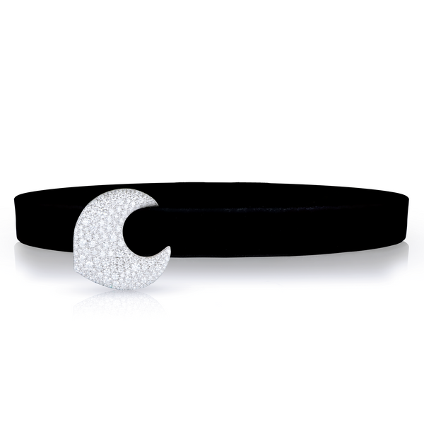 Rosina choker with Black Velvet and white diamonds on 18k White Gold, small version of the moon.