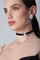 Woman wearing a black choker and earrings18k White Gold with White Diamonds, Small Size.