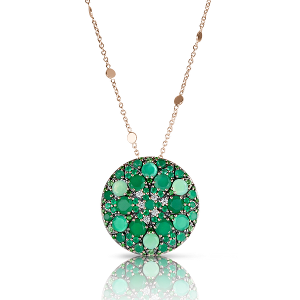 Necklace in 18k Rose Gold with green precious gemstones