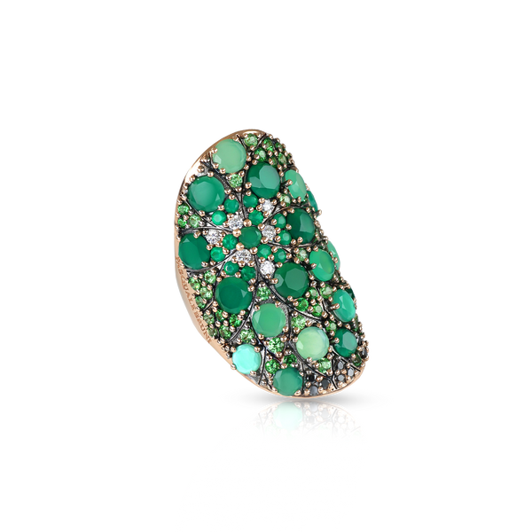 Ring in 18k Rose Gold with green precious gemstones