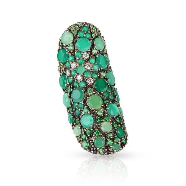 Ring in 18k Rose Gold with green precious gemstones