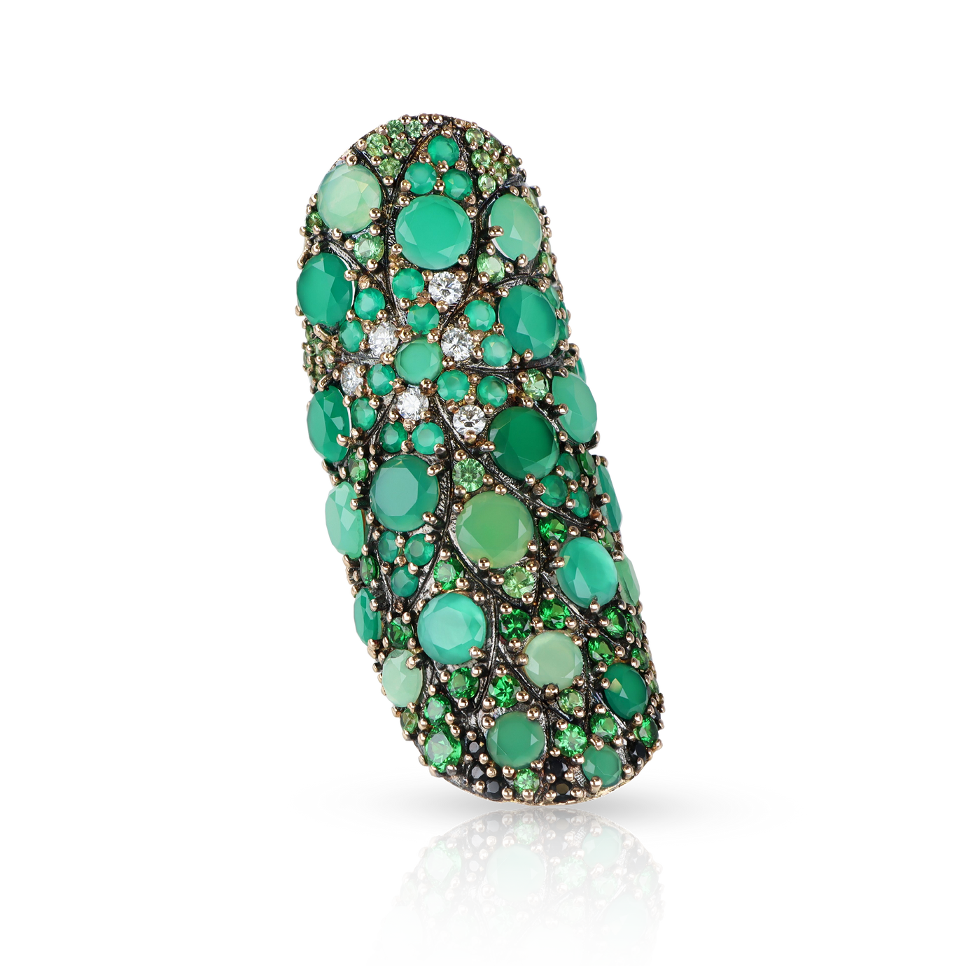 Ring in 18k Rose Gold with green precious gemstones