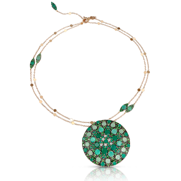 Necklace in in 18k Rose Gold with green precious gemstones.