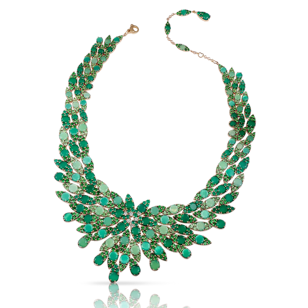 Collier in 18k Rose Gold with green precious gemstones and White Diamonds.