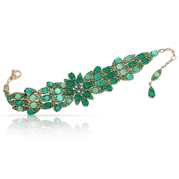 Bracelet in 18k Rose Gold with diamonds and green precious gemstones