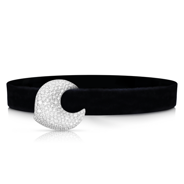 Rosina choker with Black Velvet and white diamonds on 18k White Gold.
