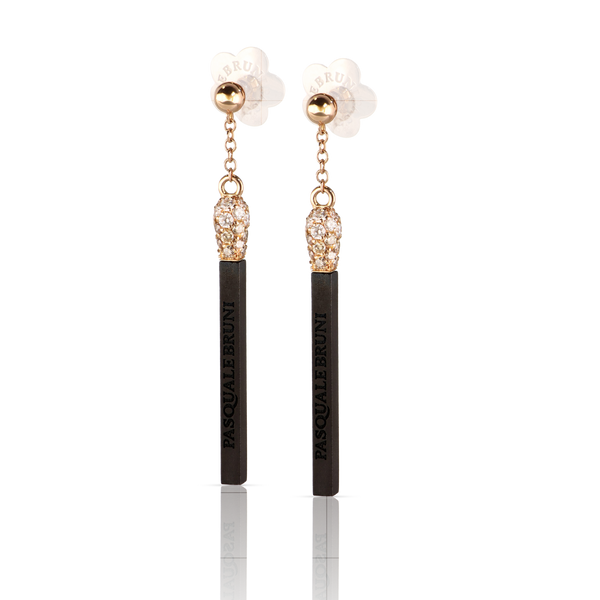 Earrings in 18k Rose Gold and Black Titanium with White and Champagne Diamonds.