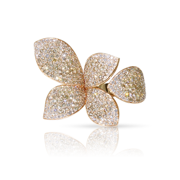 Five Leaves Flower Ring in 18k Rose Gold with White and Champagne Diamonds.