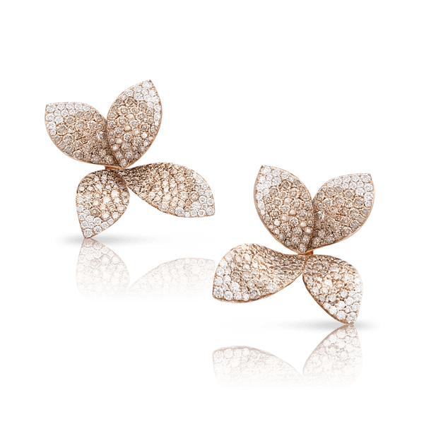 Medium Flower Earrings in 18k Rose Gold with White and Champagne Diamonds.