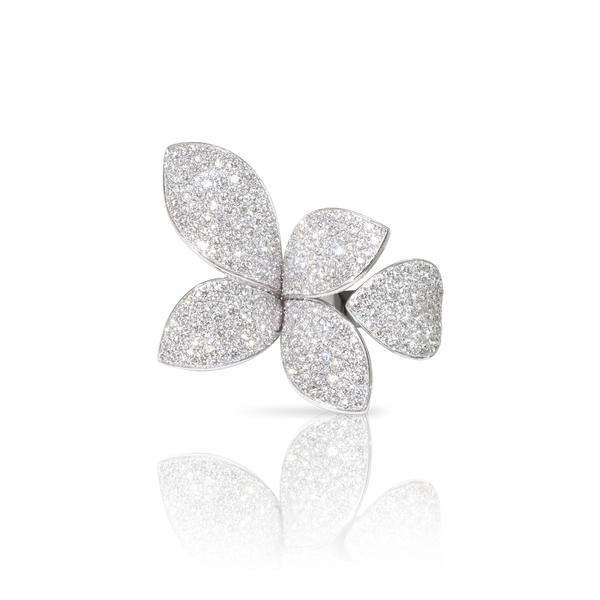 Five Leaves Small Flower Ring in 18k White Gold with Diamonds.