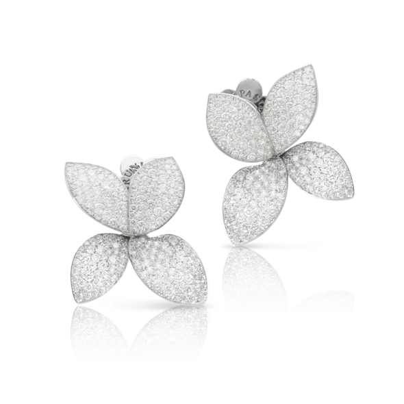 Medium Flower Earrings in 18k White Gold with Diamonds.