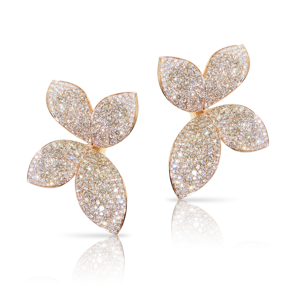 XL Flower Earrings in 18k Rose Gold with White and Champagne Diamonds.