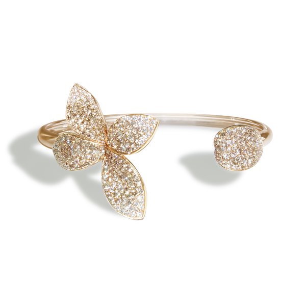 Small Flower Bracelet in 18k Rose Gold with White and Champagne Diamonds.