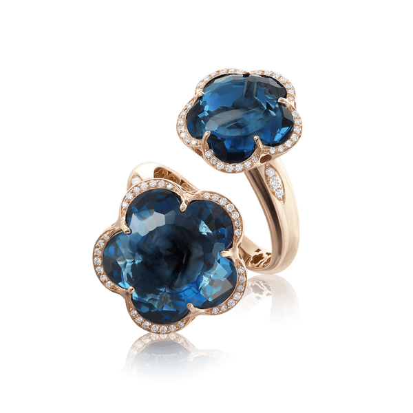 Contrarié Ring in 18k Rose Gold with London Blue Topaz and Diamonds.