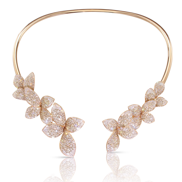 Multi Flower Collier in 18k Rose Gold with White and Champagne Diamonds.