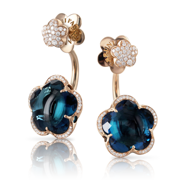 Piercing Earrings in 18k Rose Gold with London Blue Topaz and Diamonds.