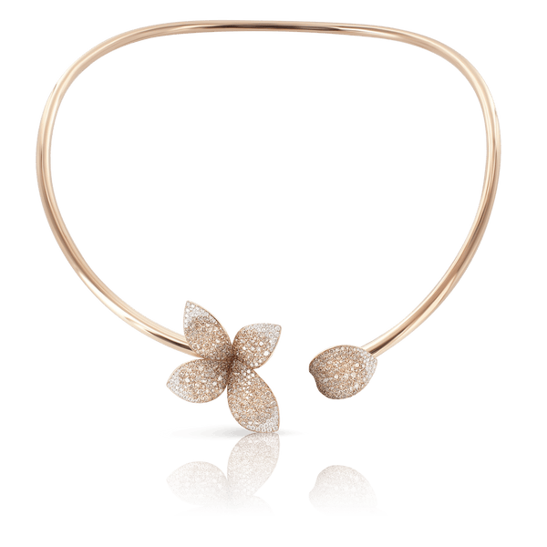 Single Flower Collier in 18k Rose Gold with White and Champagne Diamonds.