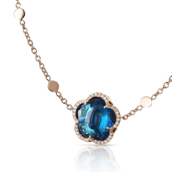 Necklace in 18k Rose Gold with London Blue Topaz and Diamonds.