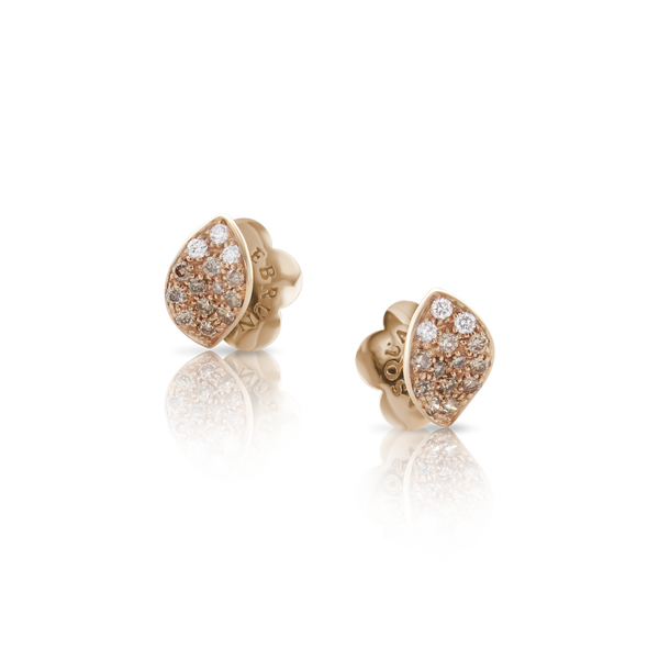 Earrings in 18k Rose Gold with Diamonds, Single Leaf.