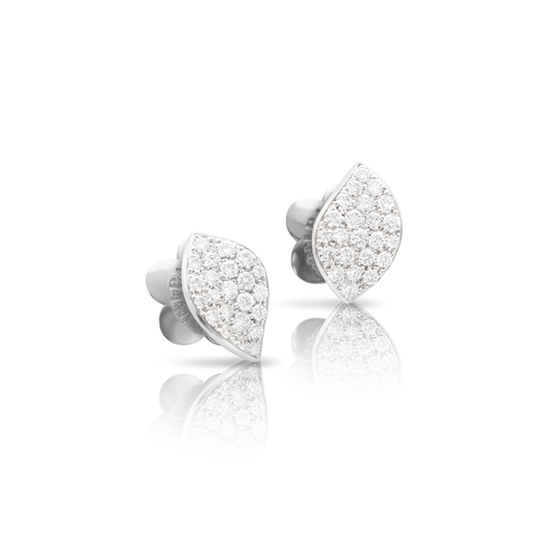 Earrings in 18k White Gold with Diamonds, Single Leaf.