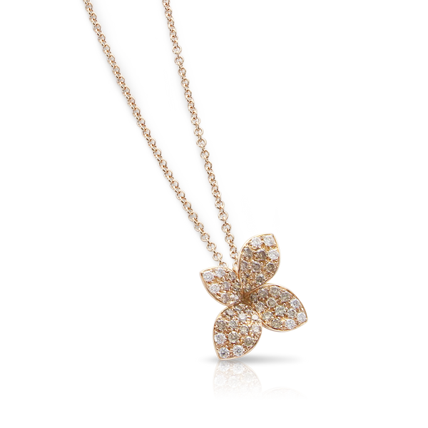 Necklace in 18k Rose Gold with Diamonds, Small Flower.