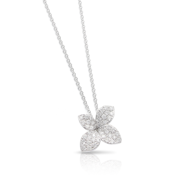 Necklace in 18k White Gold with Diamonds, Small Flower.