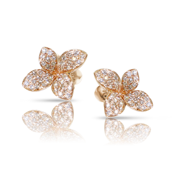 Earrings in 18k Rose Gold with Diamonds, Small Flower.