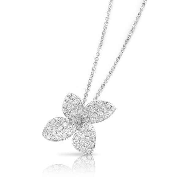Necklace in 18k White Gold with Diamonds, Medium Flower.