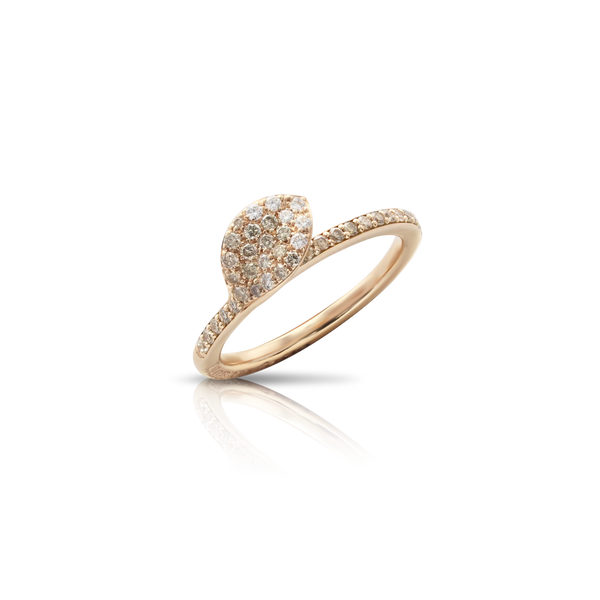 Ring in 18k Rose Gold with Diamonds, Single Leaf.