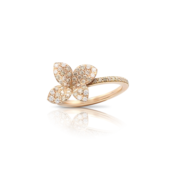 Ring in 18k Rose Gold with Diamonds, Small Flower.