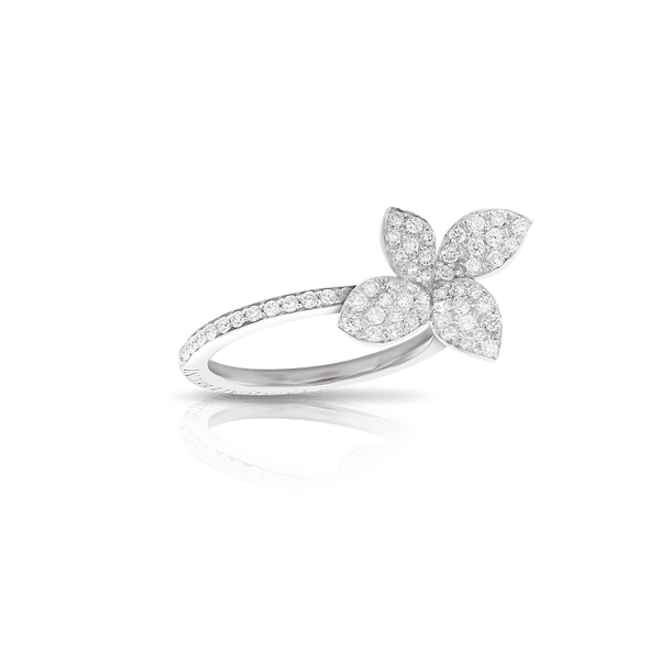 Ring in 18k White Gold with Diamonds, Small Flower.