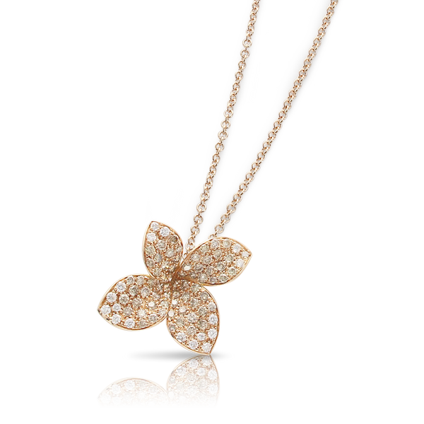 Necklace in 18k Rose Gold with Diamonds, Medium Flower.