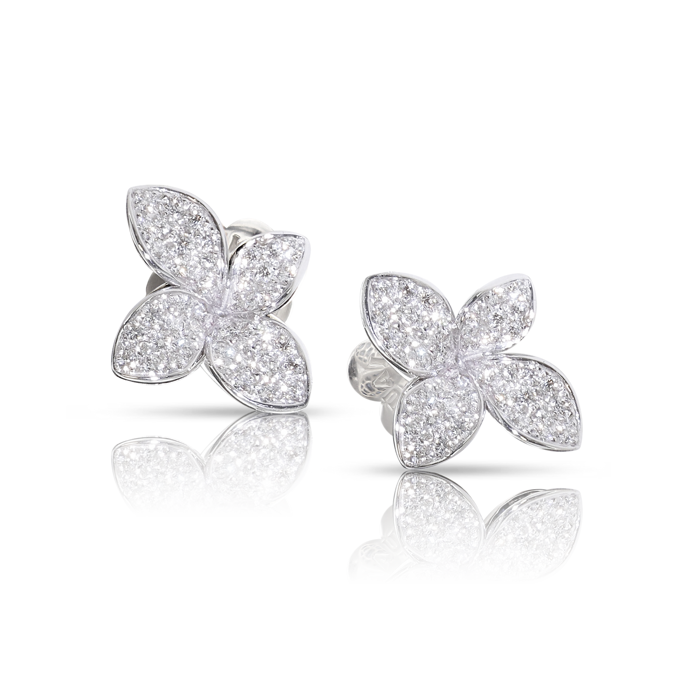 Earrings in 18k White Gold with Diamonds, Small Flower.