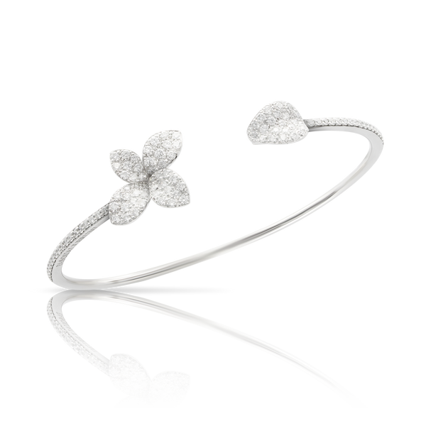 Bracelet in 18k White Gold with Diamonds, Small Flower.