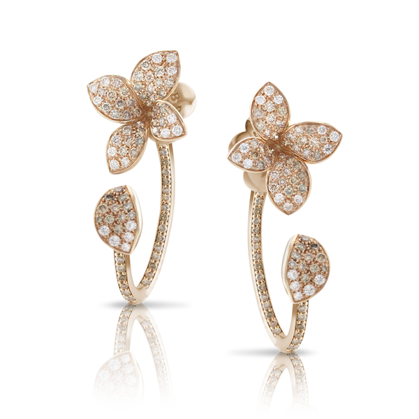 Piercing Earrings in 18k Rose Gold with White and Champagne Diamonds.