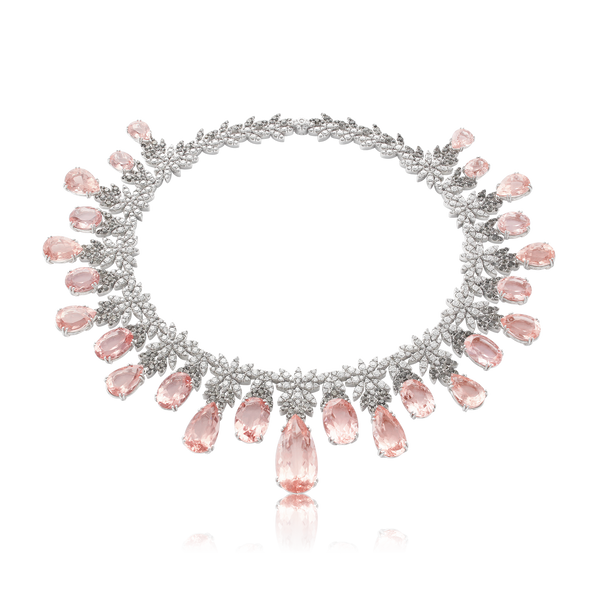 Collier in 18k White Gold with Morganite and Diamonds.