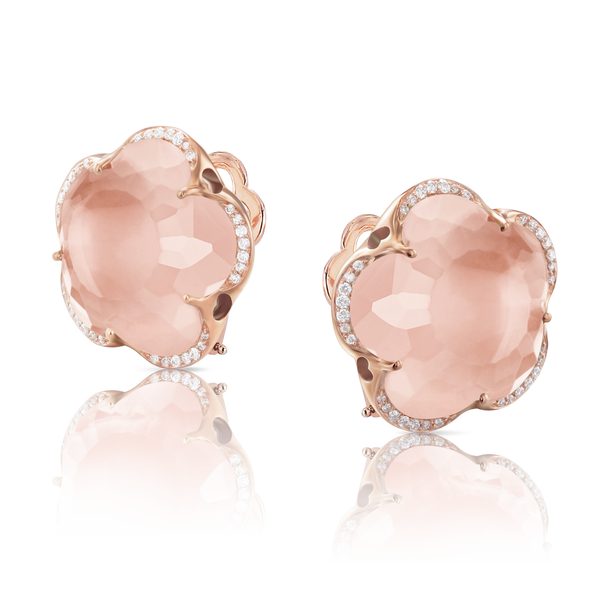 Stud Earrings in 18k Rose Gold with Rose Quartz and Diamonds.