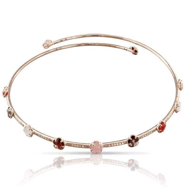 Choker in 18k Rose Gold with coloured gems and White and Champagne Diamonds.