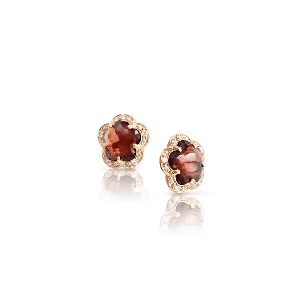Stud Earrings in 18k Rose Gold with Red Garnet and White Diamonds.